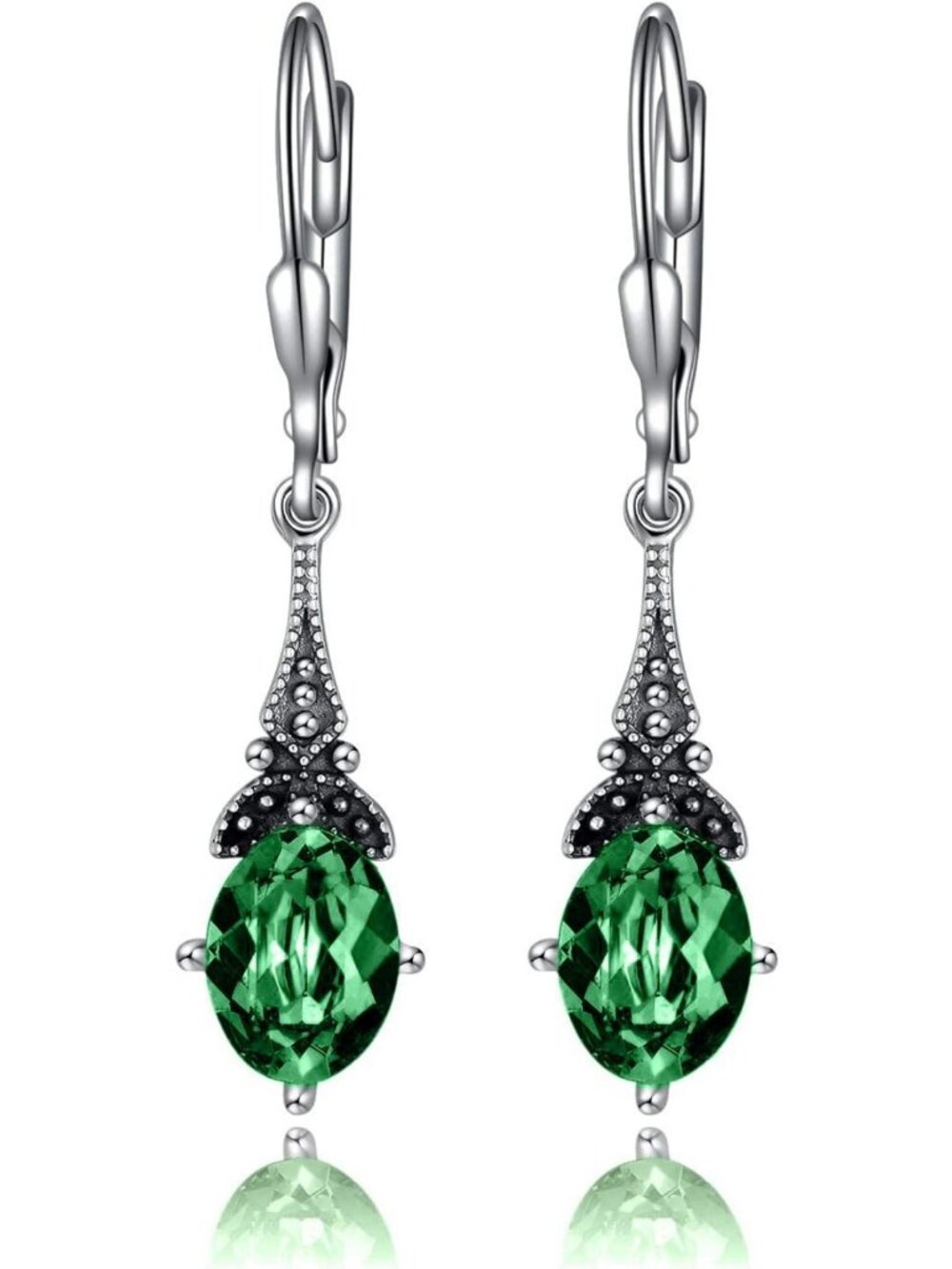 Vintage Sterling Silver Drop Dangle Earrings with Birthstone Crystal